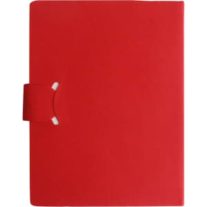 A red folder featuring a clasp design, suitable for holding sticky notes and flags. It has a simple, branded logo.