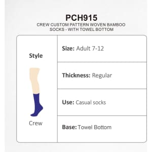 A pair of crew socks in a woven bamboo pattern, featuring a towel bottom, suitable for adults, with a purple colour.