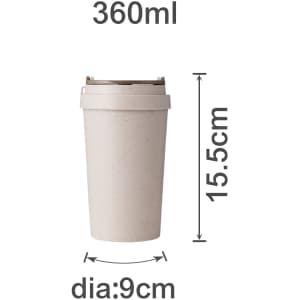 A drink bottle in a light beige colour with a double wall design. Includes a lid and measures 360ml.