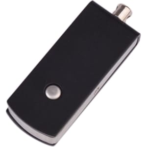 A black Puller Swivel Flash Drive with a sleek design and a metallic swivel cap. It features a small button on the side.