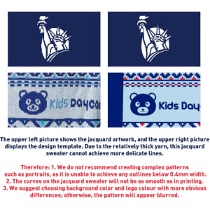 Unisex acrylic cotton jacquard sweater featuring a vibrant pattern and logo, presented in multiple colour options.