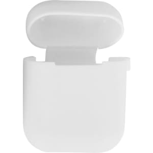 A white silicone protection case for AirPods, featuring an open lid and a smooth, minimalist design.