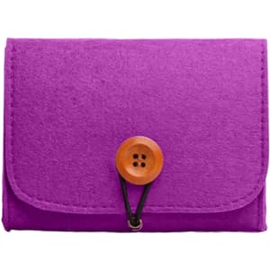 A purple felt essential oil bag featuring a button closure. The bag is compact and made from soft material.