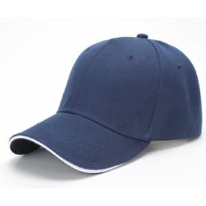 A navy blue cap with a curved brim and a logo on the front. The cap features six panels for a classic look.