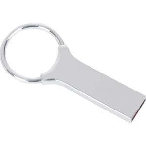 A silver mini keyring flash drive with a sleek design and integrated keyring.