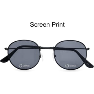 Classic metal sunglasses in black with grey lenses and a logo on the temple.