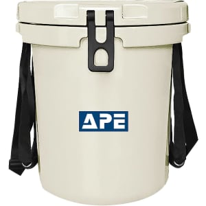 A 15L cream ice bucket with a black handle and a logo on the front.