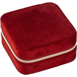 A square, zippered jewellery organiser in a rich red velvet finish.