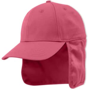 A pink sport cap with a flap at the back, designed for sun protection. It features a logo on the front.