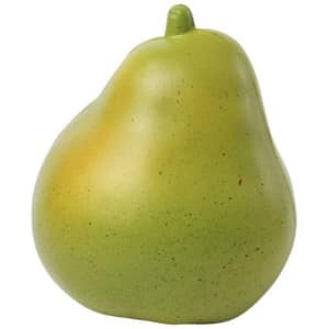 A green pear-shaped stress reliever with a smooth finish, featuring a small stem at the top.