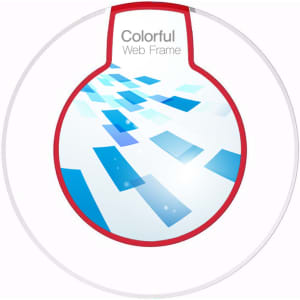 A vibrant wireless charger with a circular design featuring a mix of blue and white geometric shapes, outlined in red.