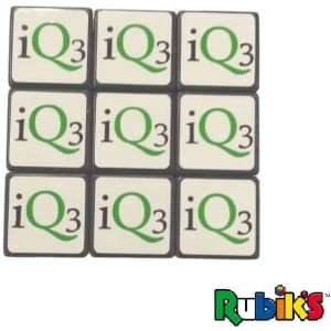 A Rubik's Cube 3x3 with a grid of white and green squares, featuring a logo.