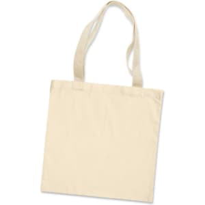 A beige cotton tote bag with two shoulder straps, featuring a simple design and no visible logos or branding.