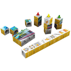 A set of brightly coloured highlighters in rectangular packaging, featuring various designs and a logo.