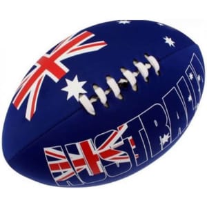 A medium soft footy ball in blue featuring the Australian flag and the word "Australia" in white.