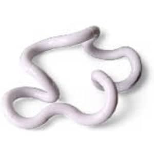 A white, flexible, abstract-shaped toy with multiple curves and loops, featuring a smooth surface.