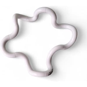 A white, flexible drink bottle shaped like a cloud, with a smooth, curved design and a branding logo.
