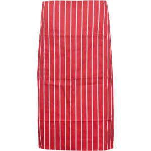 A red and white striped full-waist apron with a simple design and no visible logos.