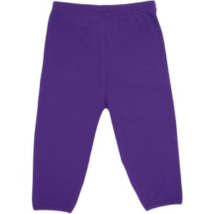 Purple baby pants featuring an elastic waistband, with a soft and smooth fabric. Includes a logo on the waistband.