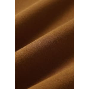 A close-up of a brown cotton fabric with subtle texture, suitable for a sweatshirt. It features a logo.