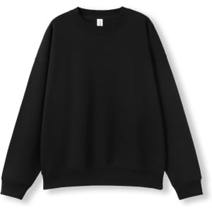 A black oversize crew neck fleece jumper in 4XL and 5XL sizes, featuring a simple design and a logo.