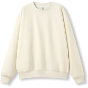 An off-white adult oversized crew neck fleece jumper with long sleeves and a relaxed fit.