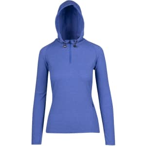 A women's half-hood top in a vibrant blue colour with long sleeves and a zippered front. Features a logo.