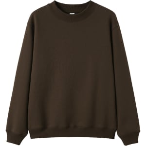 A dark green crew neck jumper with long sleeves and ribbed cuffs, featuring a logo on the front.