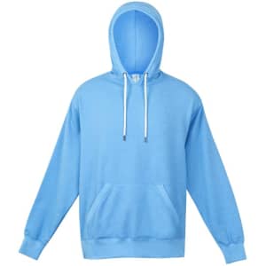A light blue zip hoodie with a front pocket and a hood, featuring a logo on the chest area.