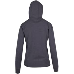 A heavy fleece hoodie in dark grey with a fitted design and a hood, featuring a logo.