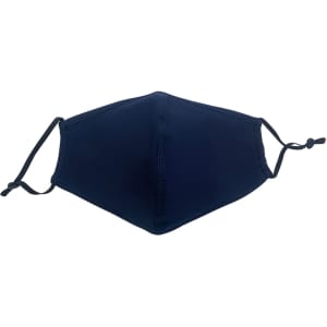 A navy blue middle seamed cotton face mask with adjustable toggles for a secure fit. Features branding.
