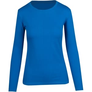 A women's long sleeve T-shirt in a vibrant blue colour, featuring a rounded neckline and fitted sleeves.