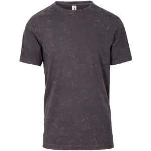 A unisex stone wash T-shirt in a dark grey colour, featuring a round neck and short sleeves.
