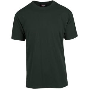 A green unisex modern fit tee with short sleeves and a round neckline, featuring a logo on the collar.
