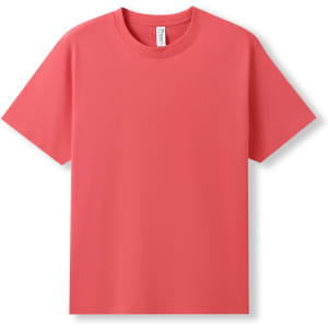 A coral unisex modern fit t-shirt featuring a round neckline and short sleeves. The shirt has a logo on the label.