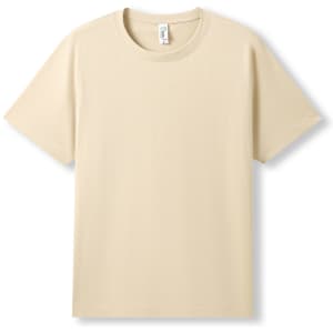 A plain beige unisex modern fit t-shirt featuring short sleeves and a round neckline, with a label tag.