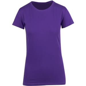 A purple women's modern fit t-shirt with a classic round neckline and short sleeves. Features a logo.