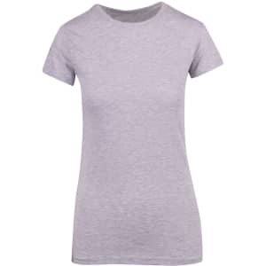 A women's modern fit T-shirt in light grey, featuring short sleeves and a round neck. Includes a logo.