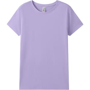 A women's modern fit t-shirt in a light purple colour with a crew neckline and short sleeves. It features a logo.