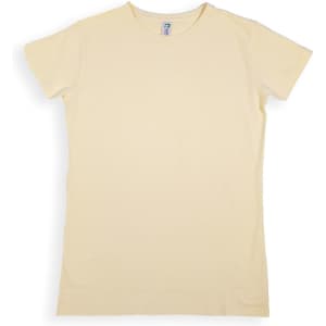 A yellow women's modern fit T-shirt with short sleeves and a round neckline, featuring a logo.