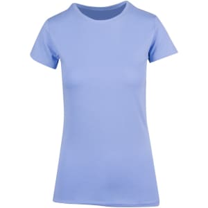 A women's modern fit T-shirt in light blue, featuring short sleeves and a classic round neckline. It has a logo.