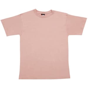 A unisex regular T-shirt in a soft pink colour, featuring short sleeves and a simple design with a logo.