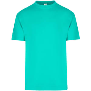 A regular unisex T-shirt in vibrant turquoise, featuring a simple design and no visible logos.