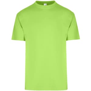 A bright green unisex regular T-shirt with a classic crew neck and short sleeves. It features a logo.