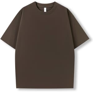 A brown unisex oversize easyfit tee with a relaxed fit and short sleeves, featuring a small logo.