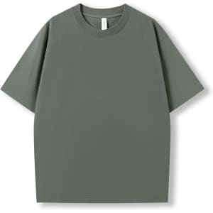 A green unisex oversized easyfit T-shirt with short sleeves and a round neckline, featuring a logo.
