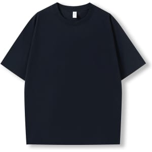 A navy unisex oversize easyfit T-shirt featuring short sleeves and a tag at the neckline.