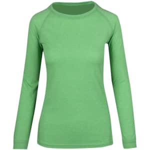 A green long sleeve T-shirt with a crew neck and raglan sleeves. It features a logo on the front.