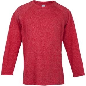 A long sleeve T-shirt in vibrant red, featuring a textured fabric and a simple crew neck design.