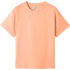 A kid's regular T-shirt in a soft peach colour, featuring a simple design and a logo on the label.